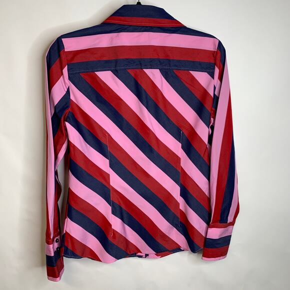 Tommy Hilfiger Blue Pink Red Striped Button Up Shirt Sz Medium - Picture 6 of 9